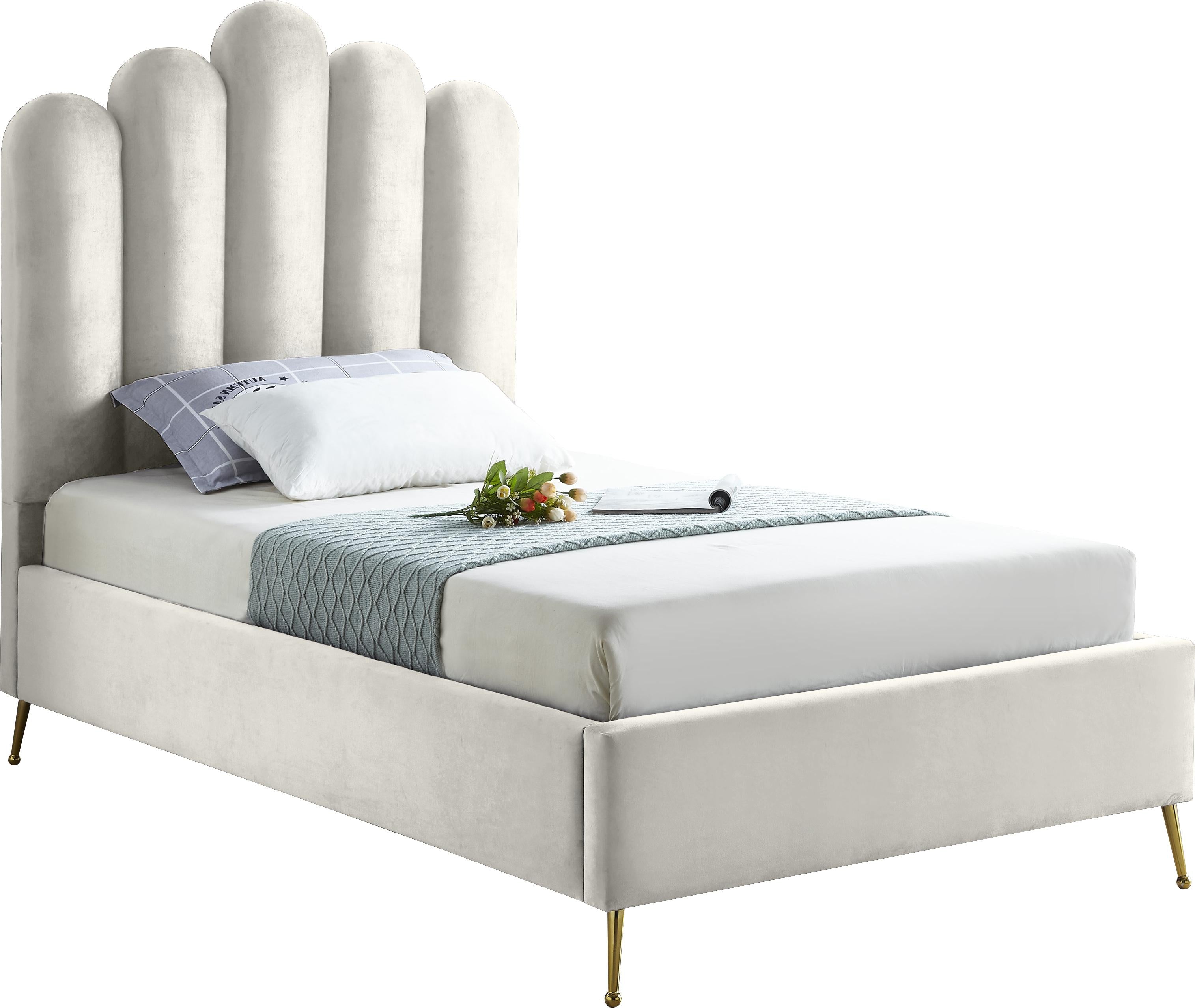 Lily Cream Velvet Twin Bed