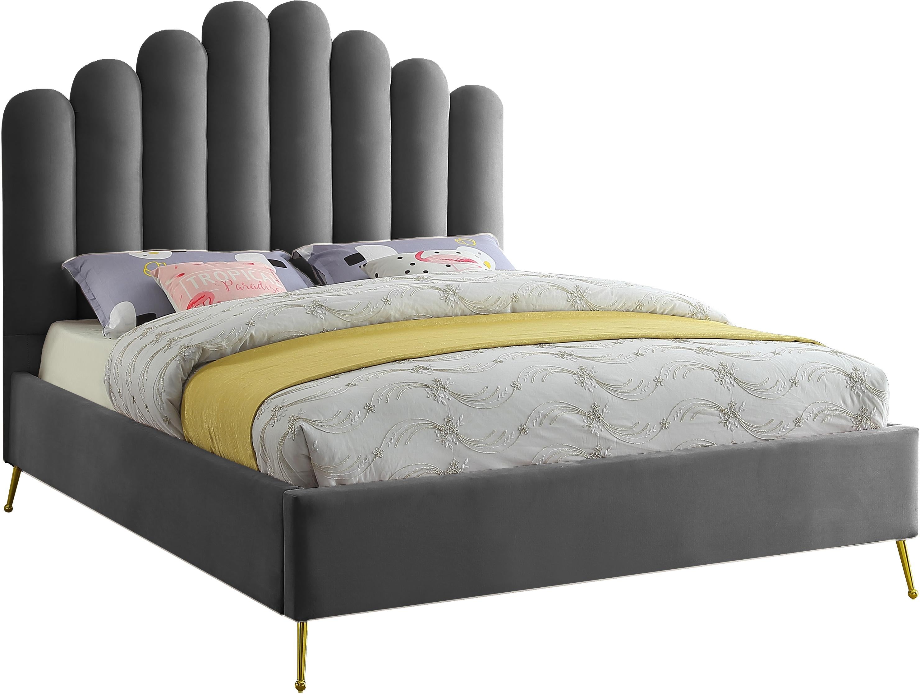 Lily Grey Velvet Full Bed