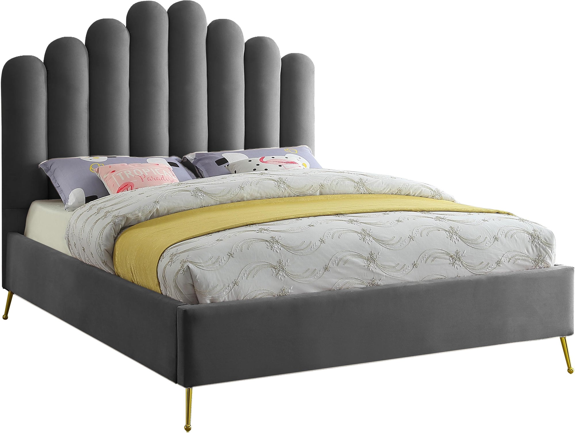 Lily Grey Velvet Queen Bed