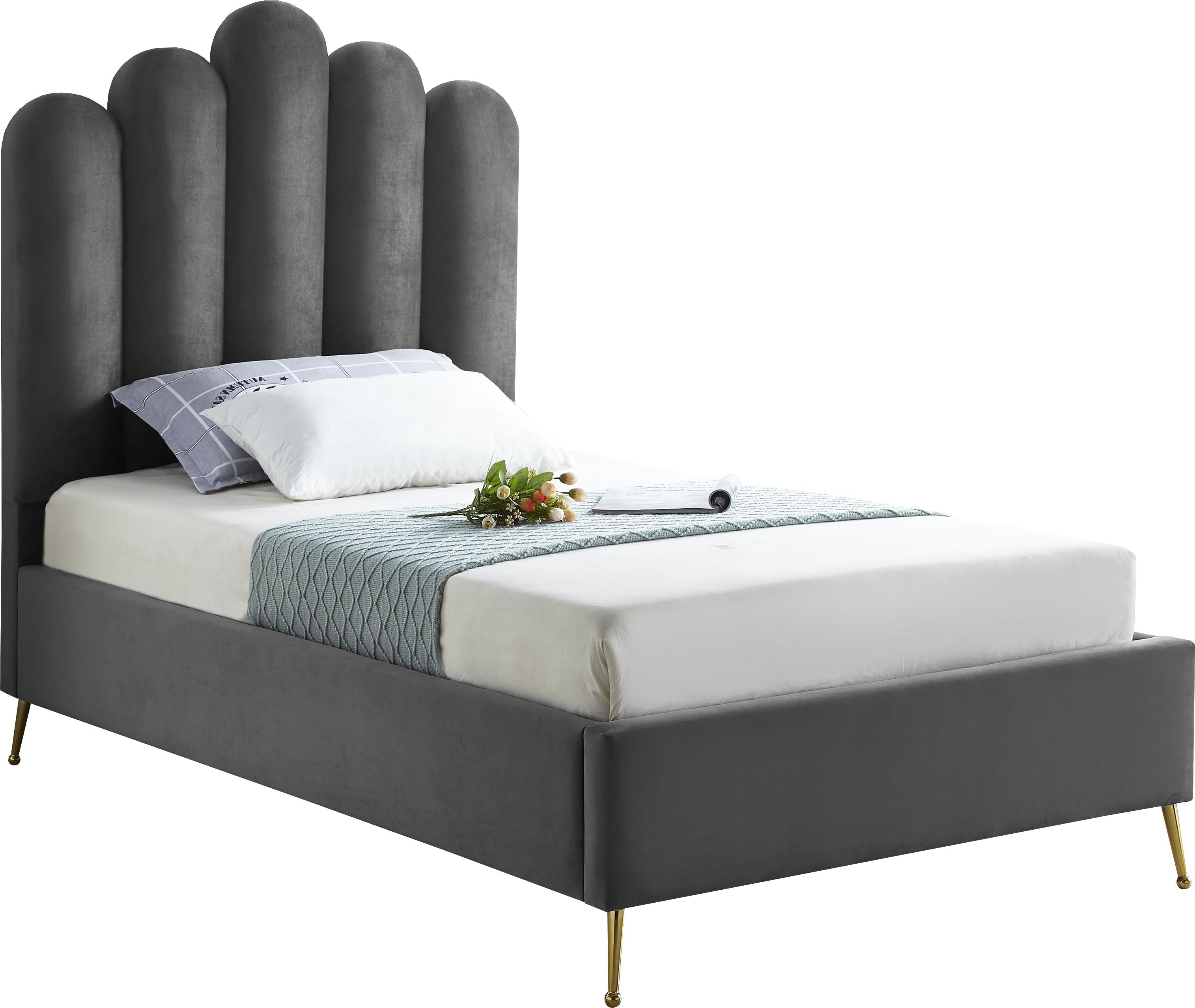 Lily Grey Velvet Twin Bed