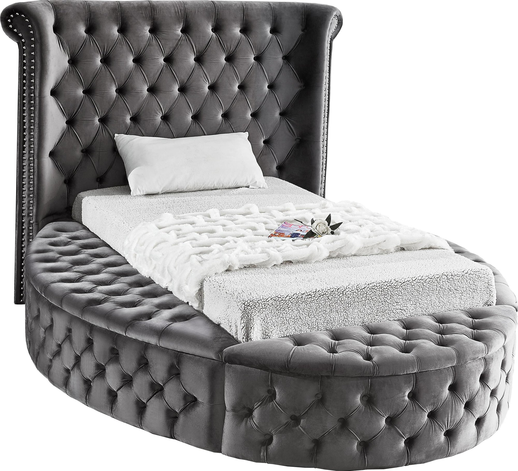 Luxus Grey Velvet Twin Bed (3 Boxes)