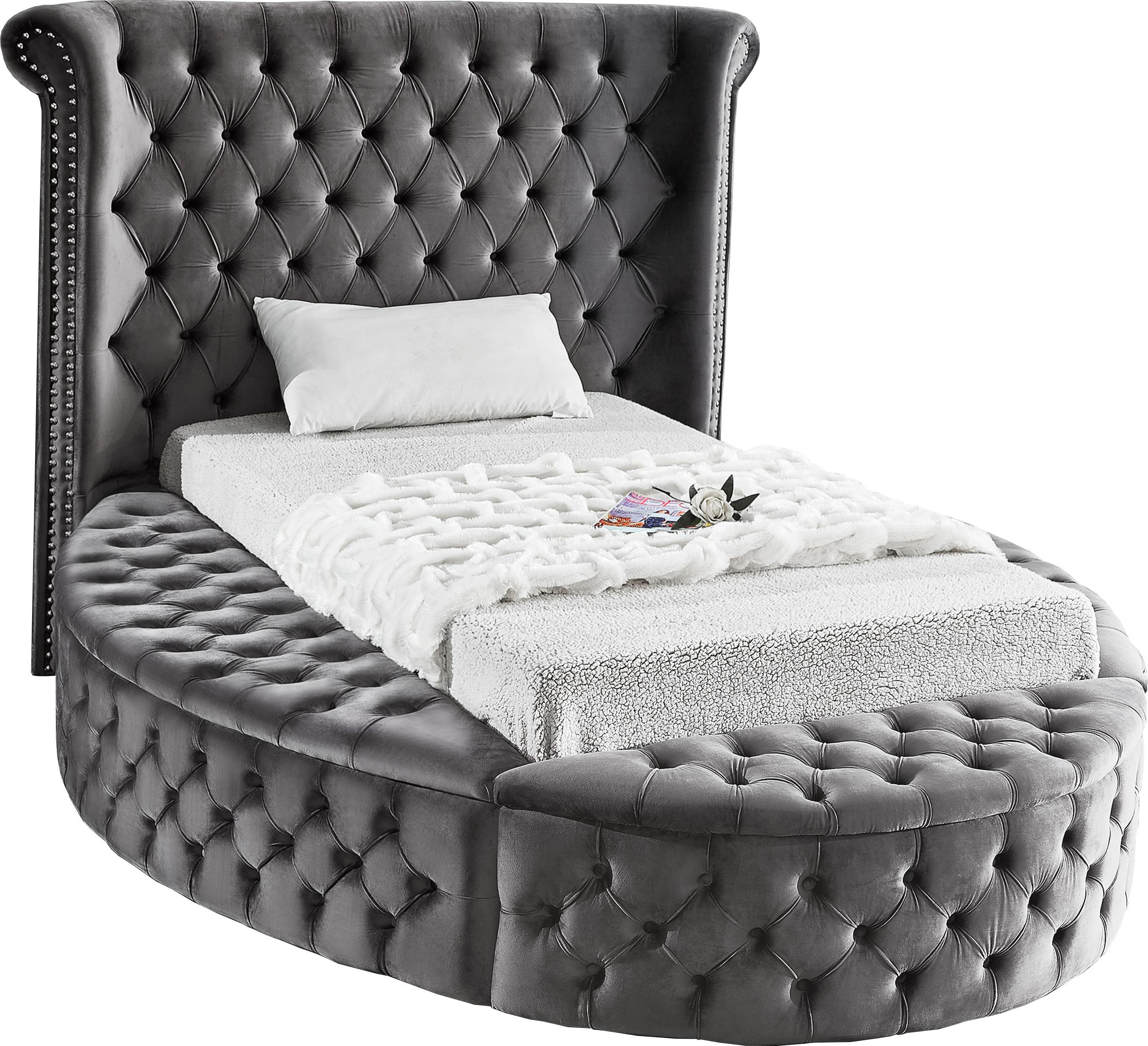 Luxus Grey Velvet Twin Bed (3 Boxes)