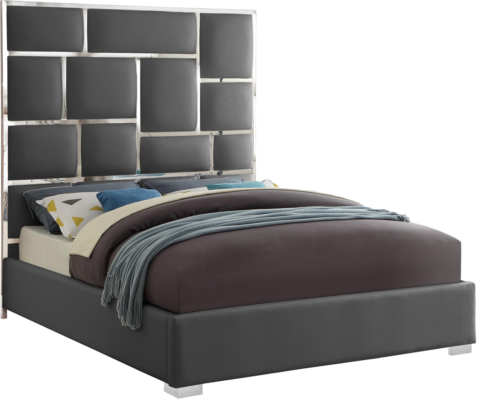 Milan Grey Faux Leather Queen Bed