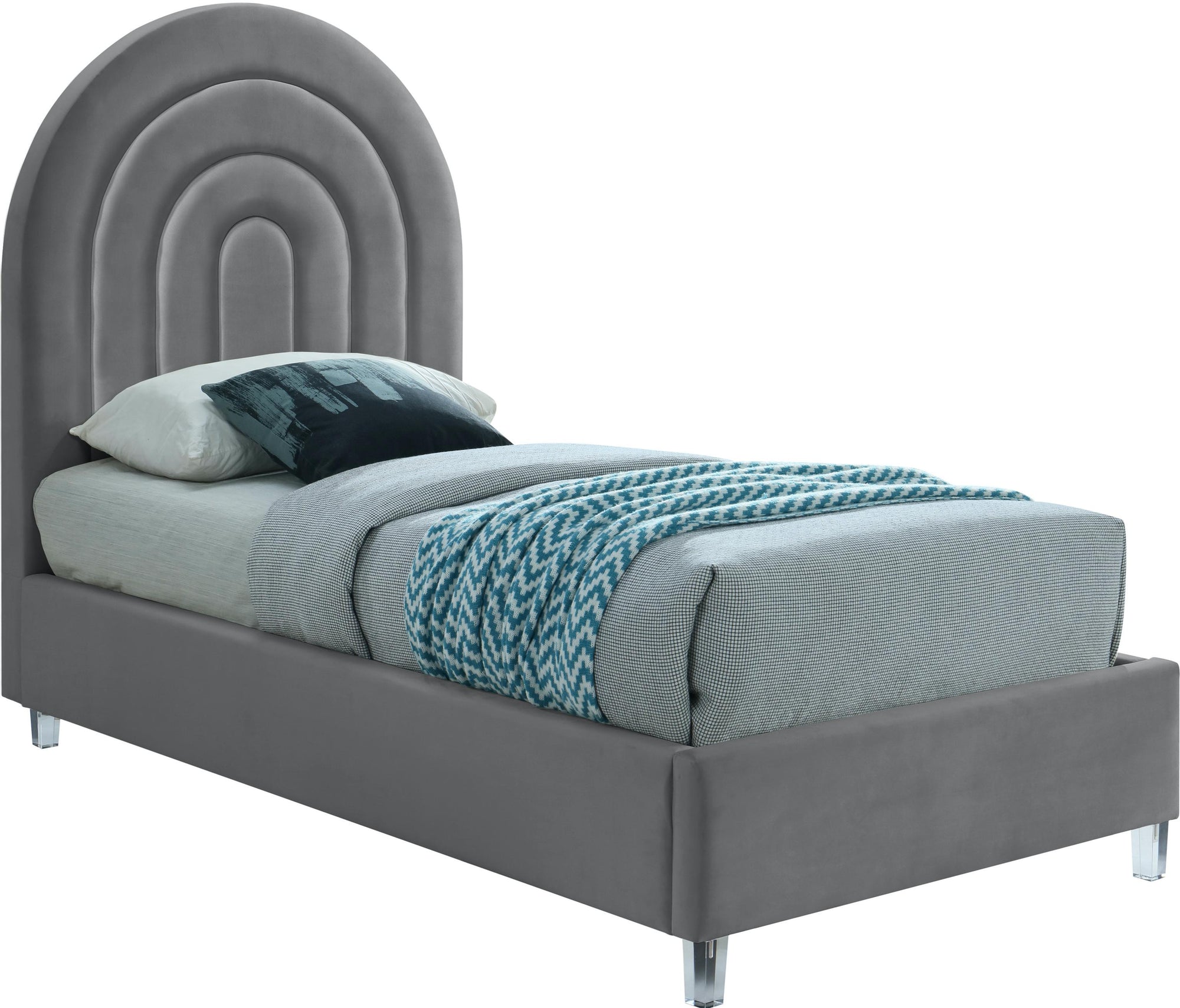 Rainbow Grey Velvet Twin Bed