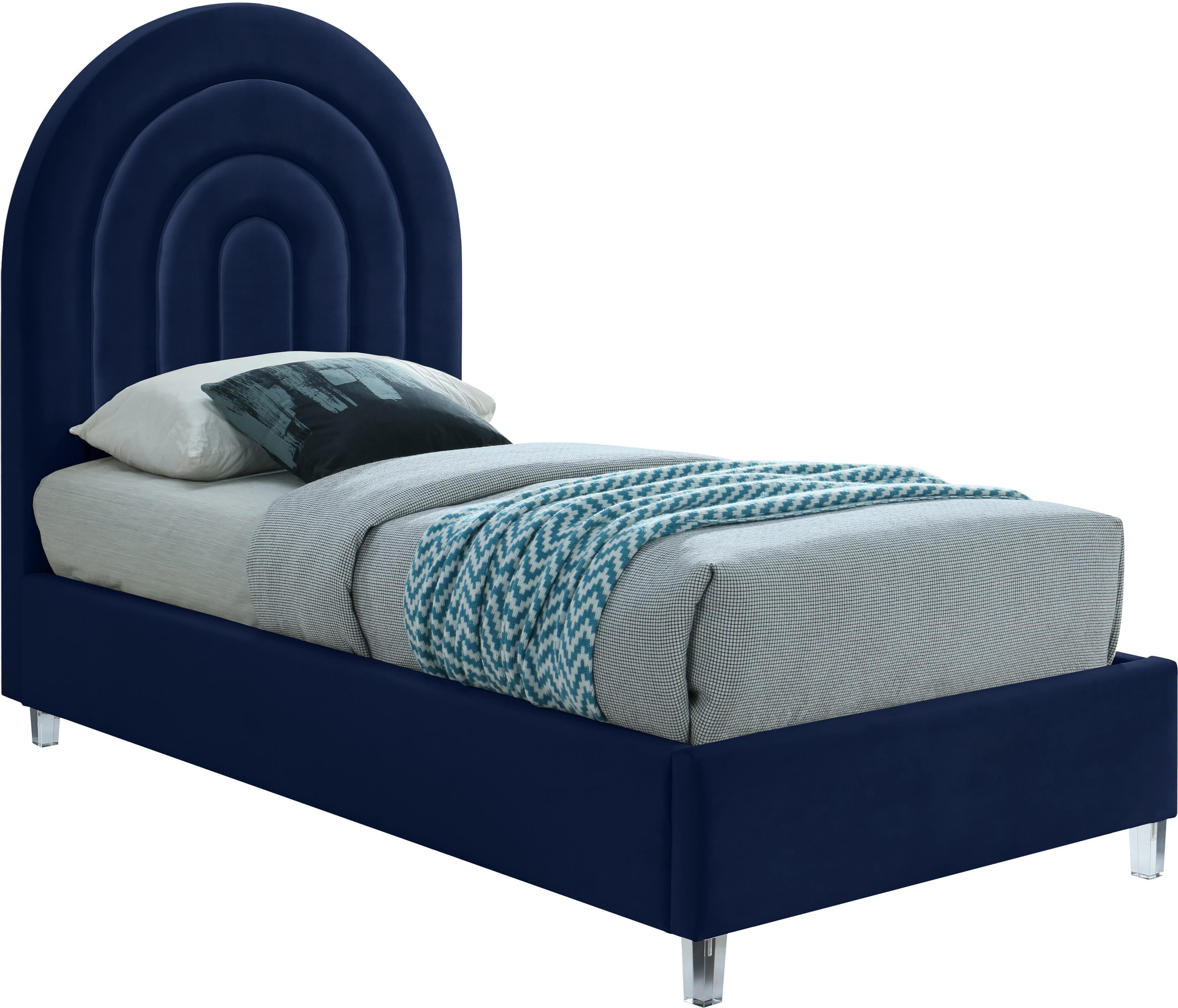 Rainbow Navy Velvet Twin Bed