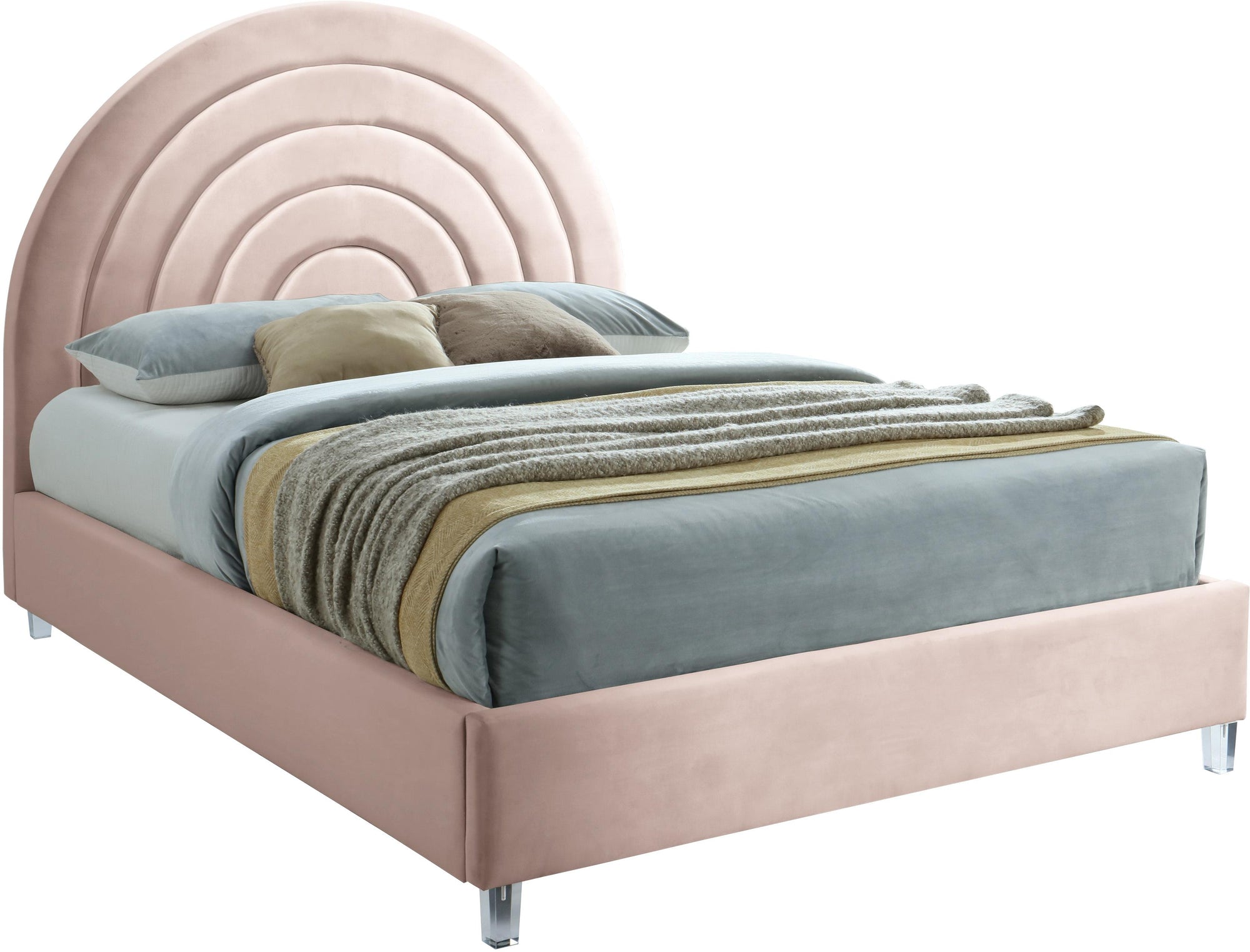 Rainbow Pink Velvet Queen Bed