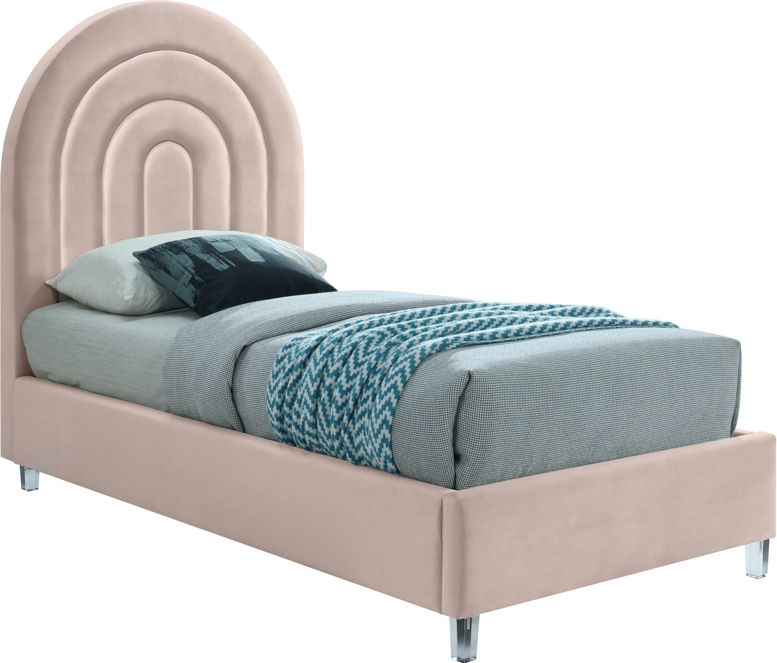 Rainbow Pink Velvet Twin Bed