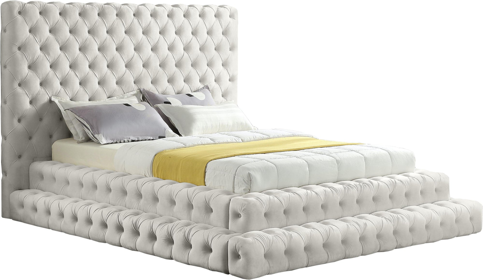 Revel Cream Velvet Queen Bed (3 Boxes)