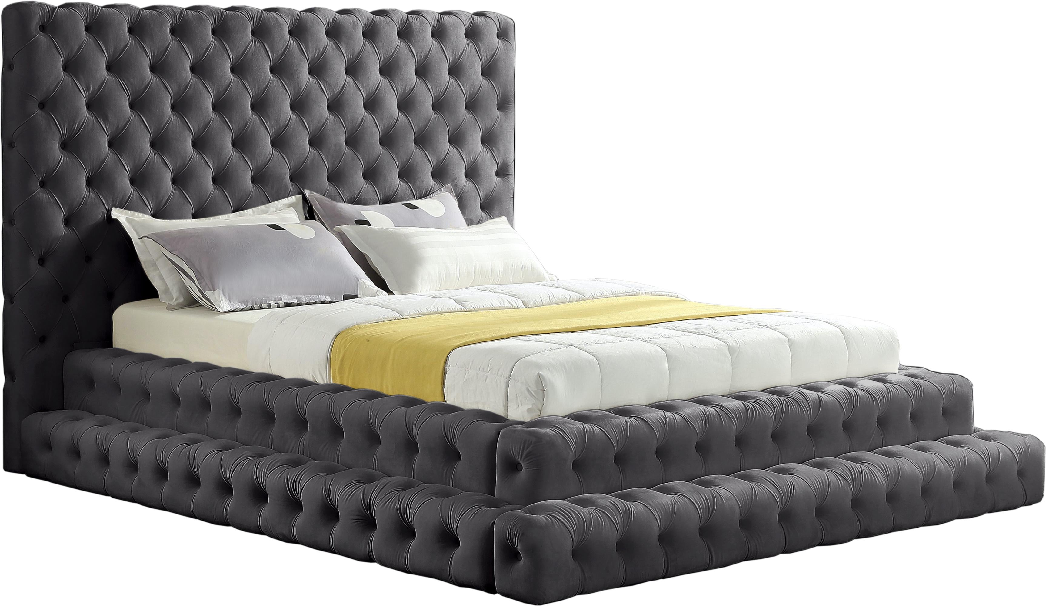 Revel Grey Velvet Queen Bed (3 Boxes)