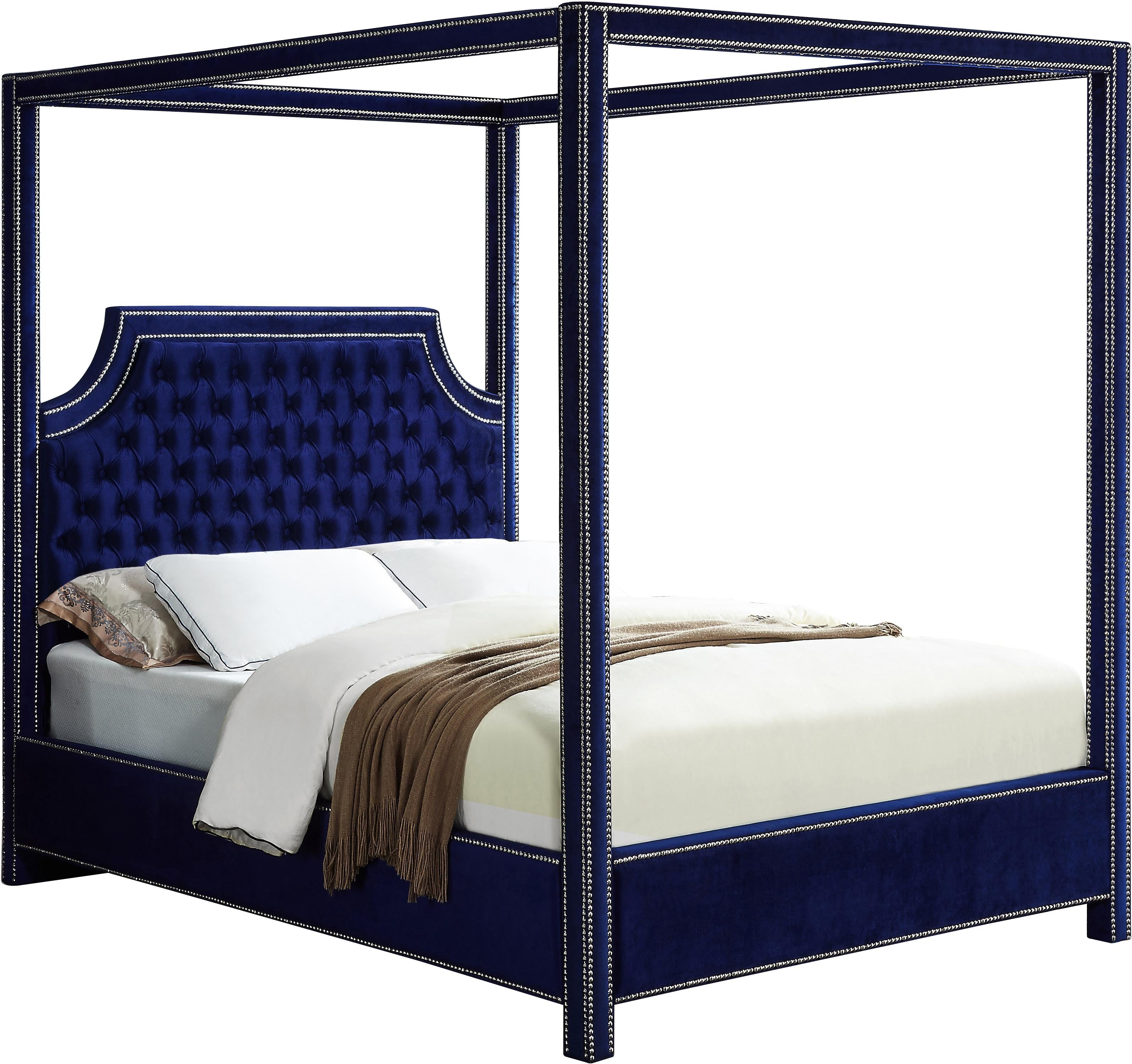 Rowan Navy Velvet Queen Bed (3 Boxes)