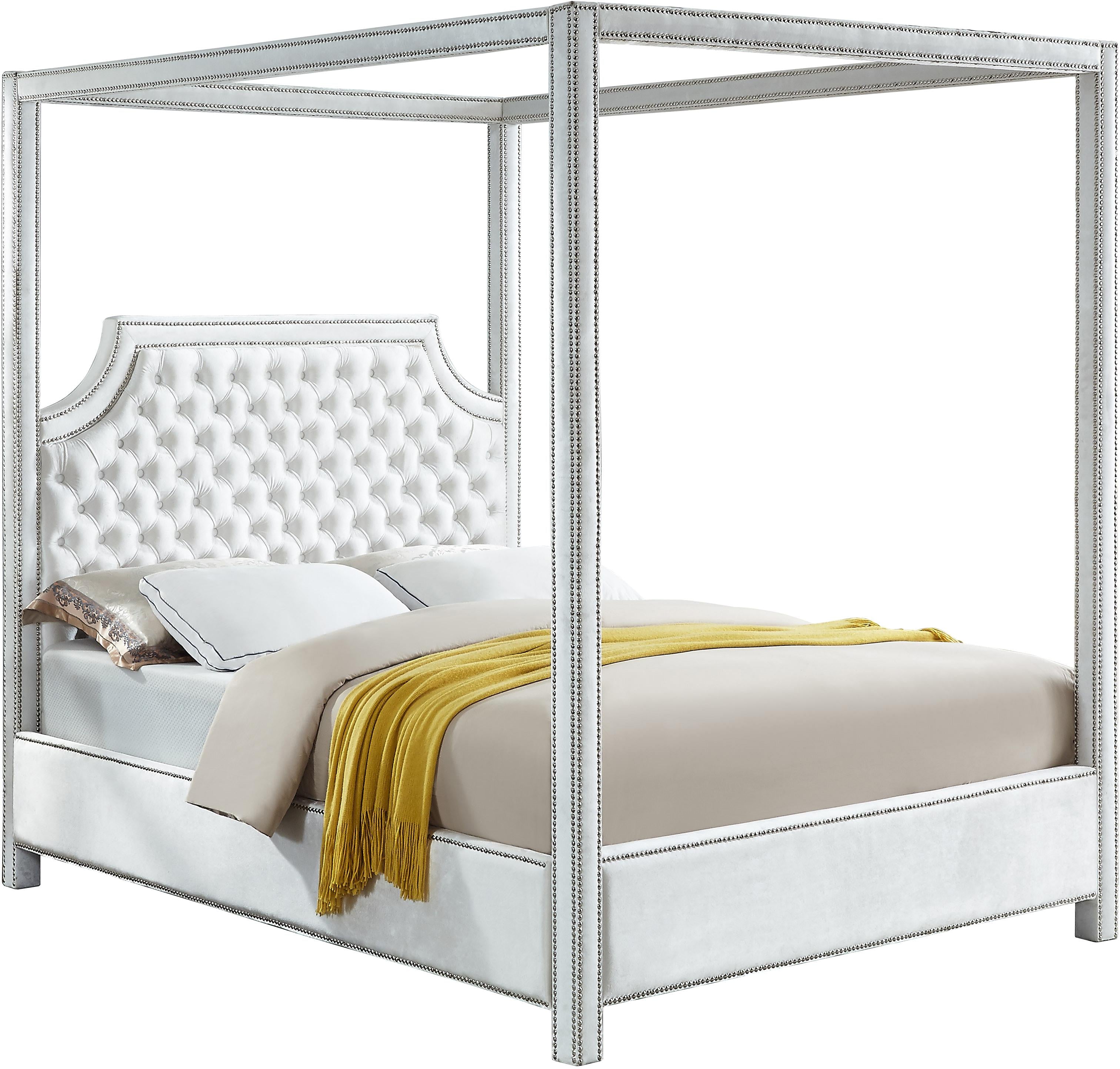 Rowan White Velvet King Bed (3 Boxes)