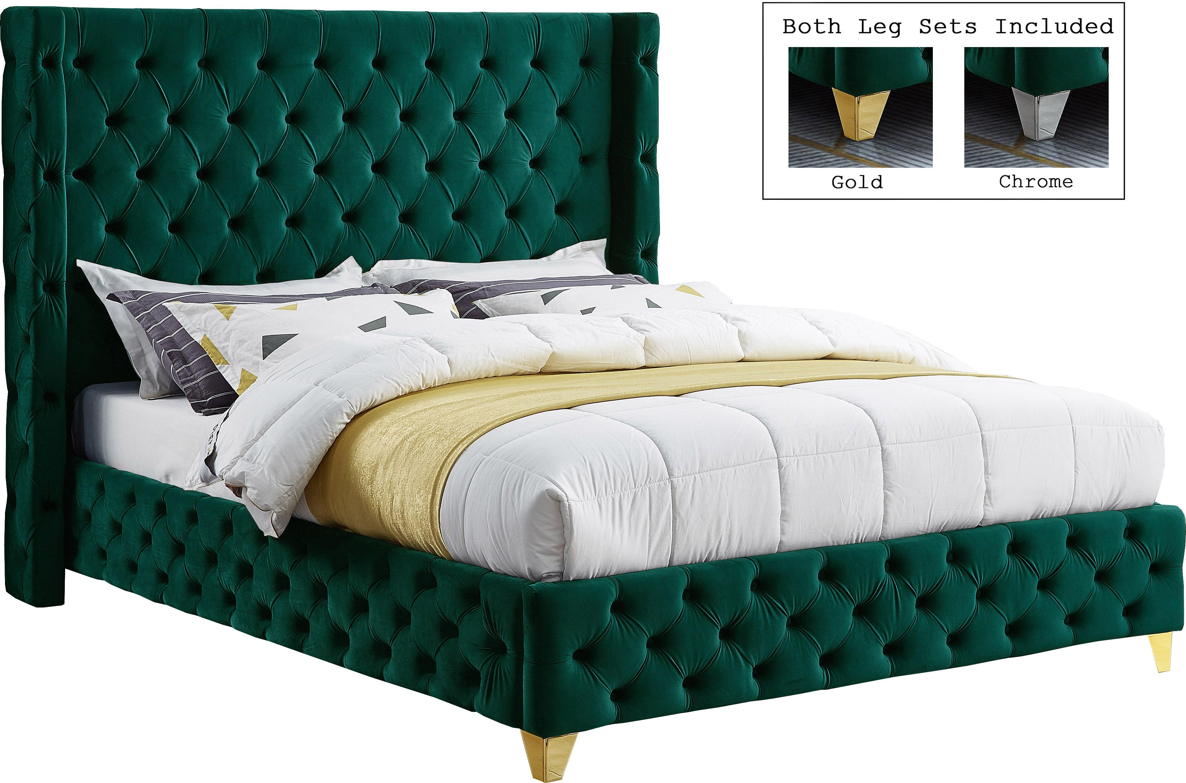 Savan Green Velvet Full Bed