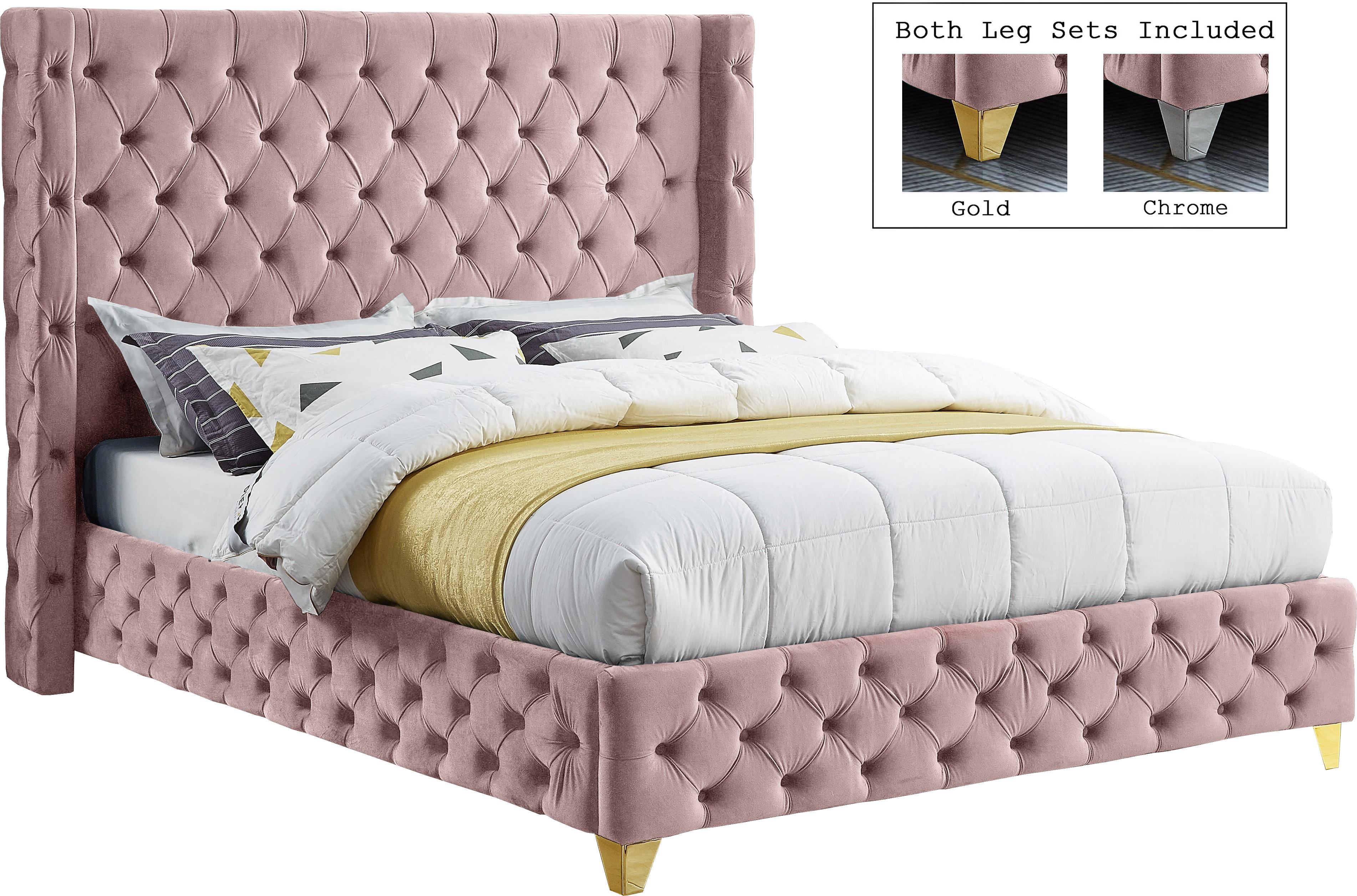 Savan Pink Velvet Full Bed