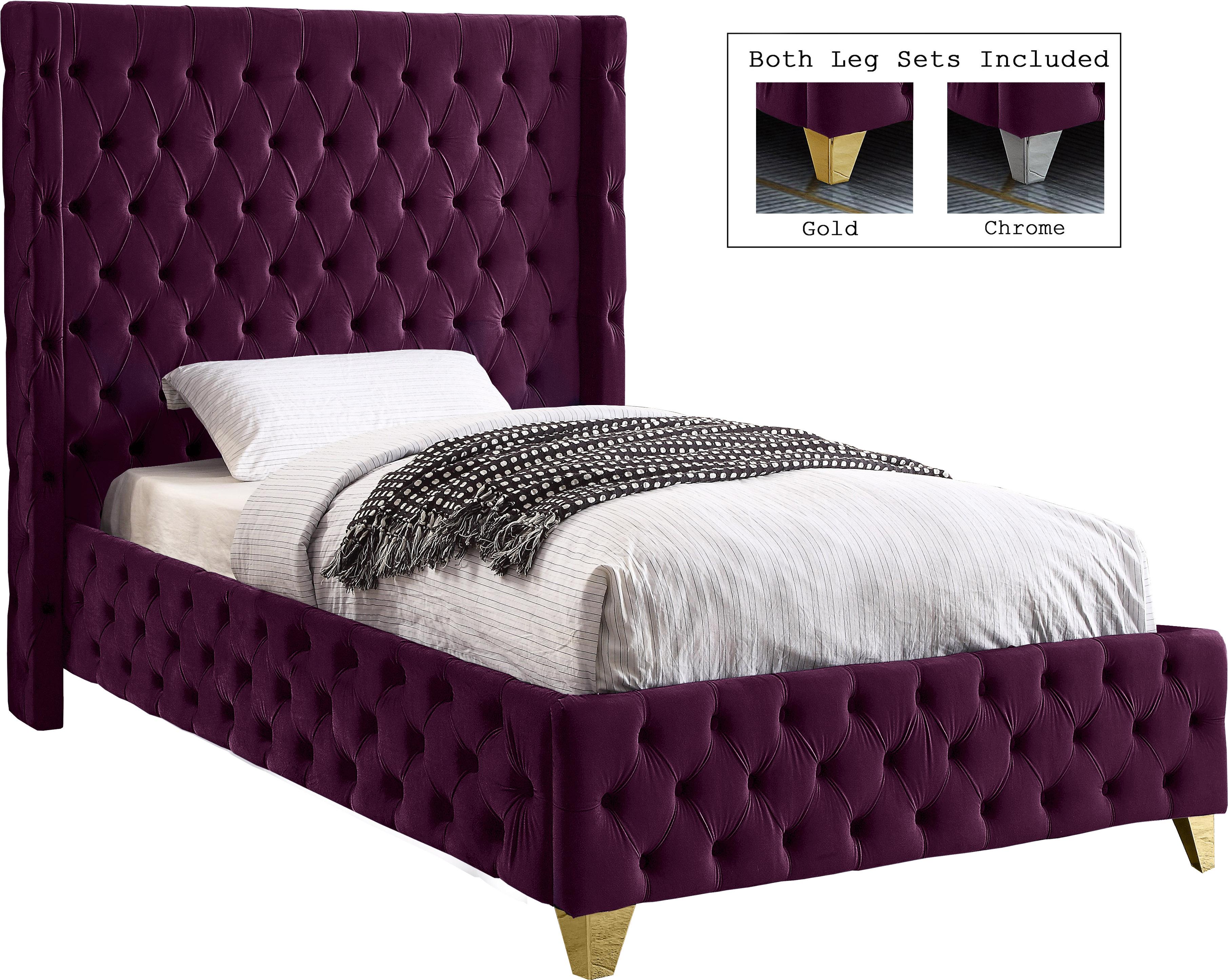 Savan Purple Velvet Twin Bed