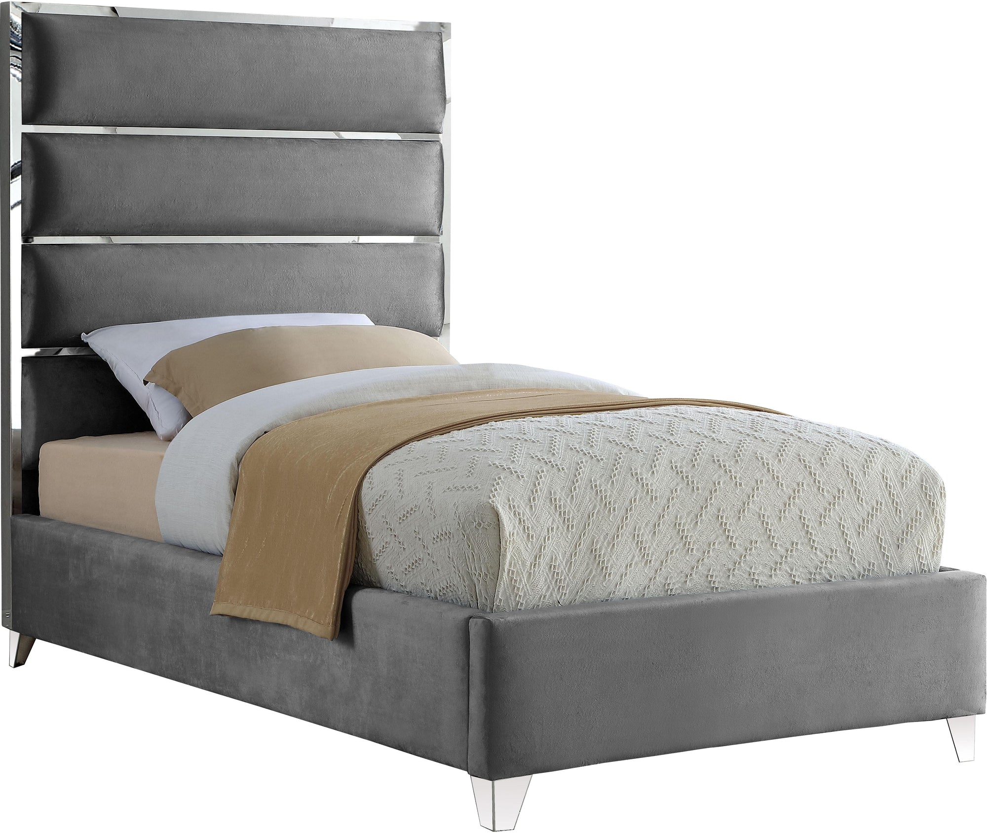 Zuma Grey Velvet Twin Bed