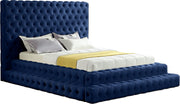 Revel Navy Velvet Queen Bed (3 Boxes)