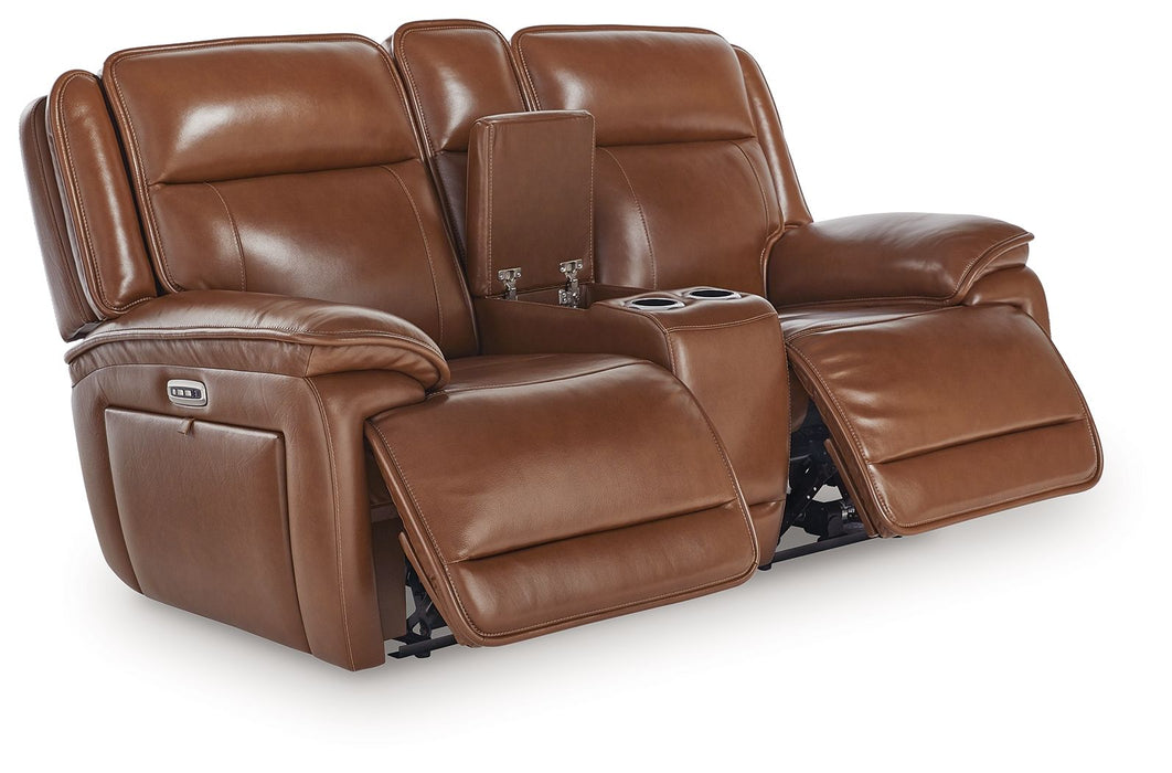 Healy Pier - Chocolate - Power Reclining Loveseat With Console / Adj Headrest