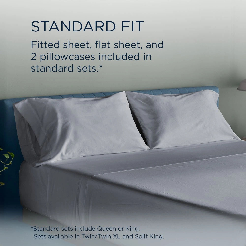 TEMPUR Luxe Egyptian Cotton Sheet Set Silver Mist